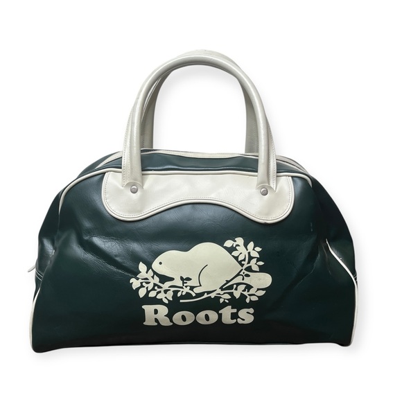 Roots Handbags - 👜 Vintage Roots Canada Beaver Logo Bowling Duffle Bag - Green & Cream